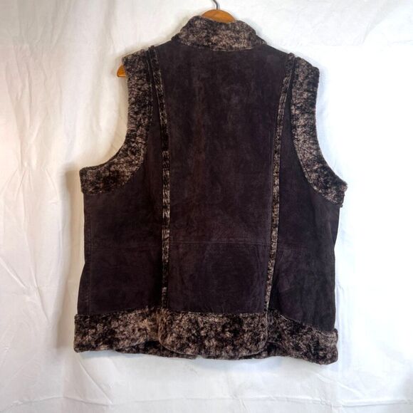 Genuine Leather & Faux Fur Sleeveless Vest Size Large Boho Western - Picture 2 of 11